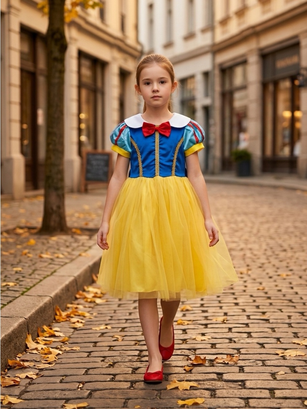 Source Unknown Yellow and Blue Princess Costume Dress with Red Bow